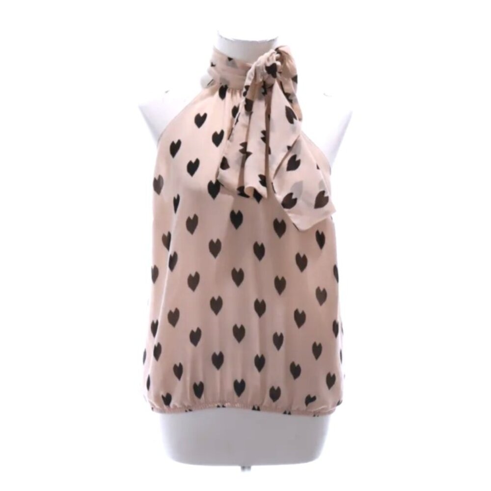H&M Black Heart Halter Top Pink Sleeveless Blouse Necktie Bow